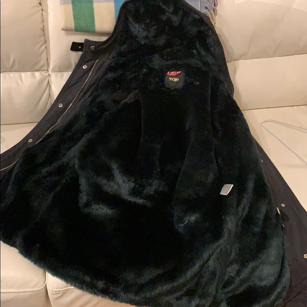 MAJE | Coat  with green fur lining and hood - Picture 10 of 16